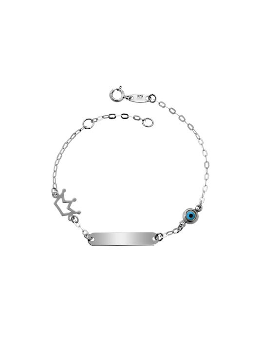 Kids Bracelet ID from White Gold 9K with Crown