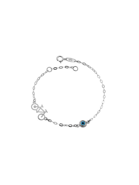 Kids White Gold Bracelet 9K with Evil Eye for Girl