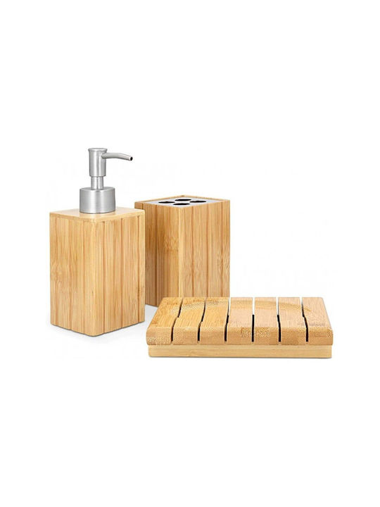 Navaris Badezimmer-Accessoire-Set Bamboo Natural-Inox 3Stück