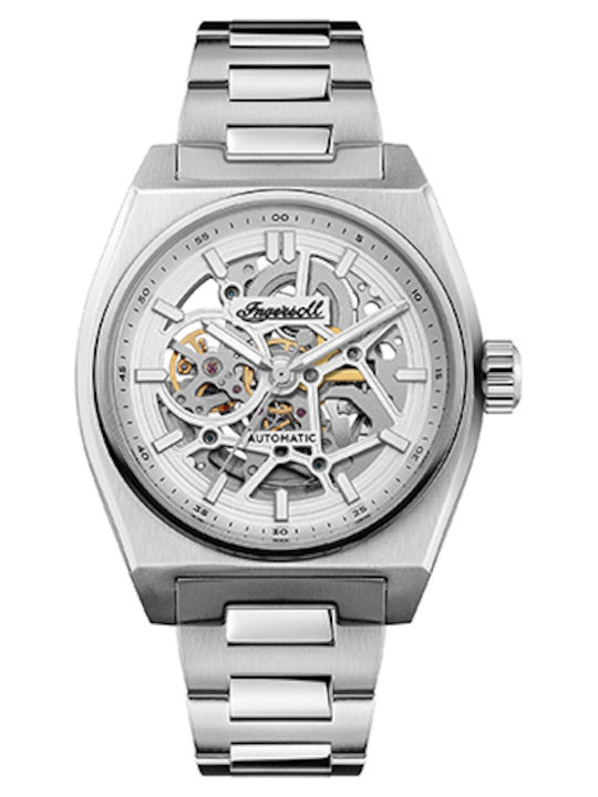 Ingersoll Ανδρικό Ρολόι 43mm Αυτόματο με Ασημί Μεταλλικό Μπρασελέ