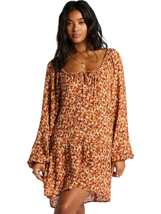 Lucky You Mini Dress with Ruffles Brown