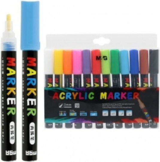 M&G Ακρυλικοί Μαρκαδόροι 2mm Σετ 12 χρώματα