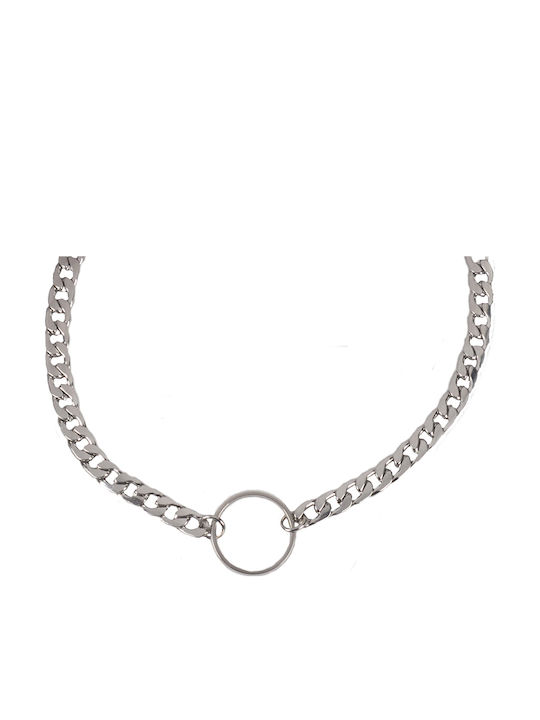 Theodora's Jewellery Αλυσίδα Λαιμού Cuban από Ατσάλι