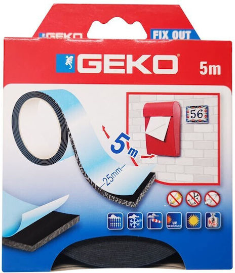 Geko Self-Adhesive Foam Double-Sided Tape Black 25mmx5m 1pcs