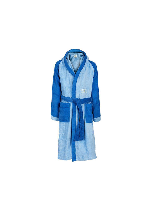 Dimcol Kids Hooded Bathrobe Happy Smile 12 Sky Blue