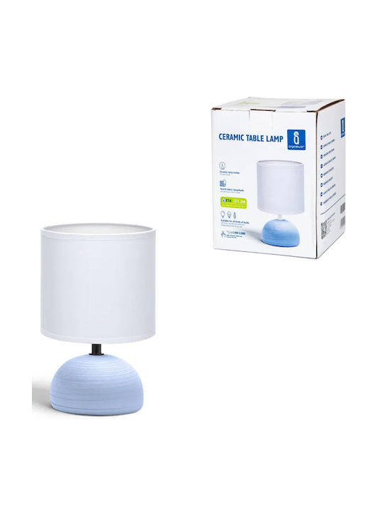 Aigostar Ceramic Table Lamp for Socket E14 with White Shade and Light Blue Base