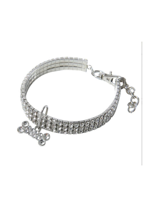 Animal Dog Collar in Silver color με Στρας Medium 25cm
