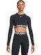 Γυναικείο Αθλητικό Crop Top Μακρυμάνικο Dri-Fit Μαύρο