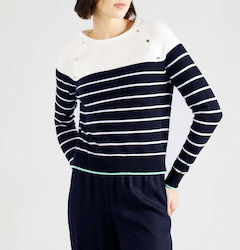 Vero Moda Long-sleeved Women's Pullover Cotton Striped Navy Blue