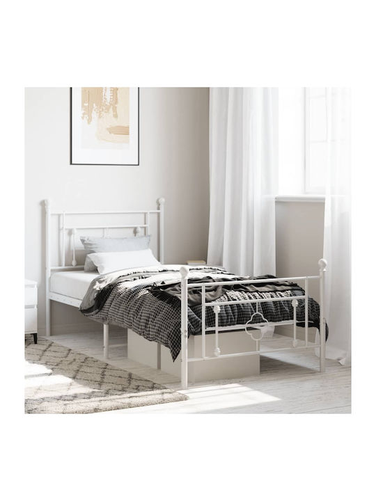 Single Metal Bed White with Slats for Mattress 90x190cm