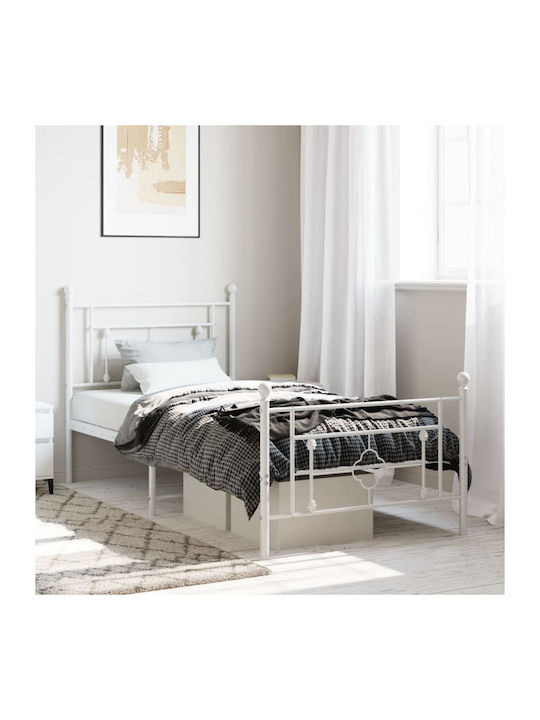 King Size Metal Bed White with Slats for Mattress 200x200cm