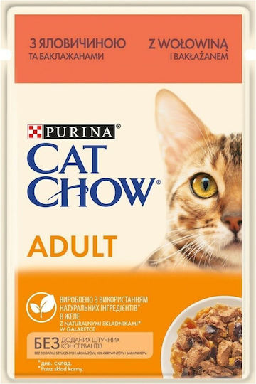 Cat Chow Wet Food for Adult Cats in Pouches with Beef Gluten-Free 85gr