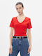 Tommy Hilfiger Damen T-shirt mit V-Ausschnitt Red