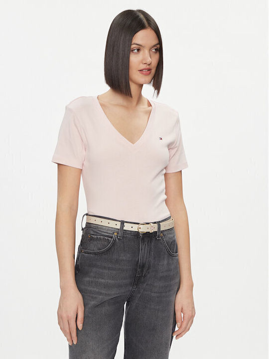 Tommy Hilfiger Women's T-shirt with V Neckline Pink