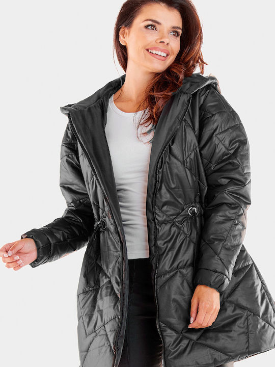 Awama Women's Short Puffer Jacket for Spring or Autumn Black