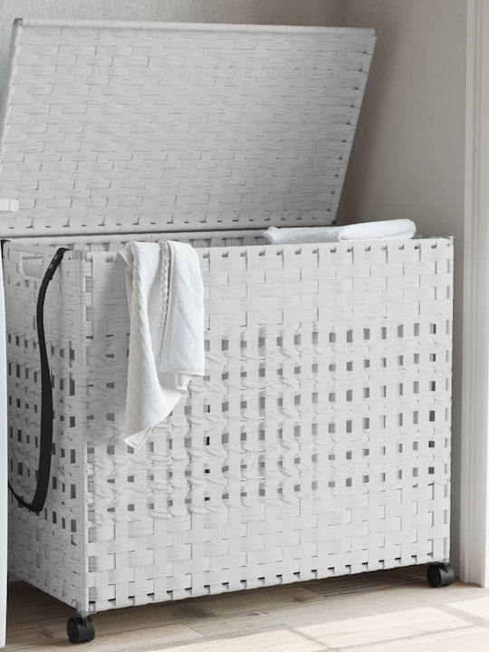 vidaXL Collapsible Fabric Laundry Basket with Lid 66x35x60cm White