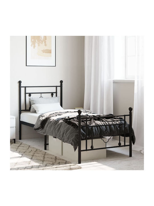 Κρεβάτι Μονό Μεταλλικό Μαύρο με Τάβλες για Στρώμα 75x190cm