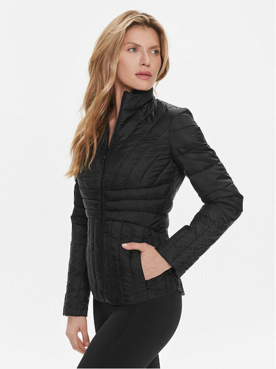 Guess Kurz Damen Puffer Jacke für Winter Μαύρο.