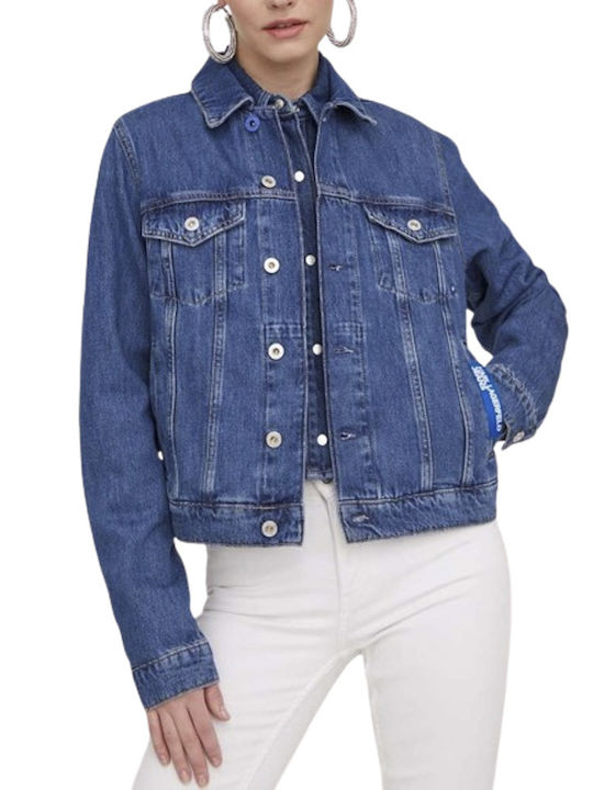 Karl Lagerfeld Women's Short Jean Jacket for Spring or Autumn Blue