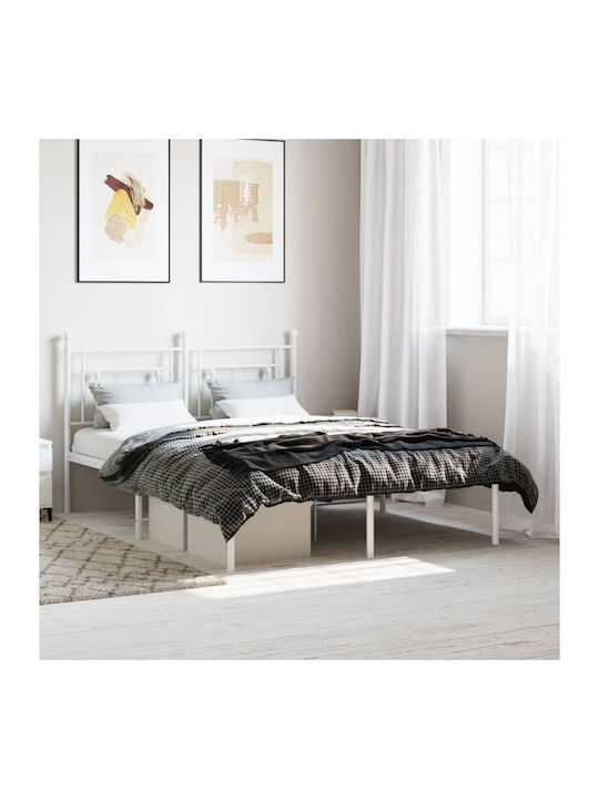 Double Metal Bed White with Slats for Mattress 135x190cm