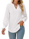 Amely Women's Blouse Long Sleeve with V Neckline White