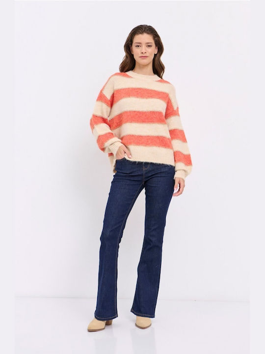 Matis Fashion Women's Long Sleeve Crop Pullover Wool Striped Orange