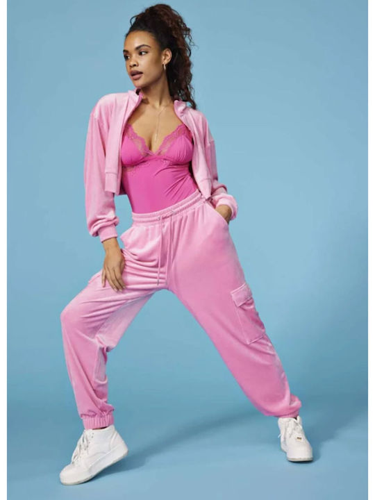 Only Damen-Sweatpants-Set Pink Samt