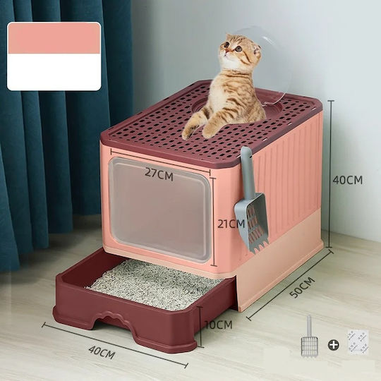 Cat Toilet Closed with Filter and Sieve Burgundy L35 x W50 x H34cm