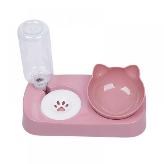 Automatisch Kunststoff Schale mit Behälter Futter & Wasser für Hund 500ml in Rosa Farbe
