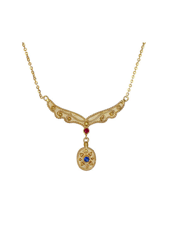 Necklace Byzantine Amulet from Gold 14K with Zircon