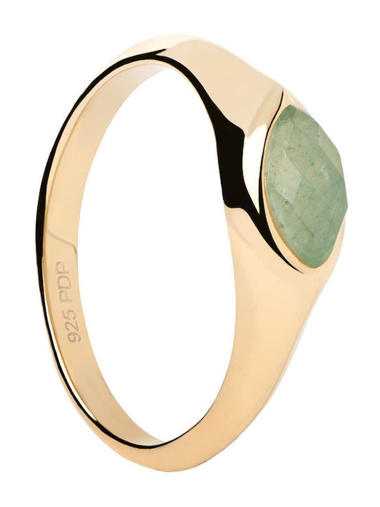 P D Paola Nomad Green Aventurine Femeie Inel cu Zirconiu din Argint Placat cu aur