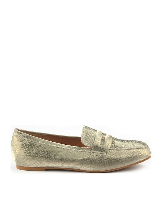 Fshoes Leather Women's Moccasins in Gold Color