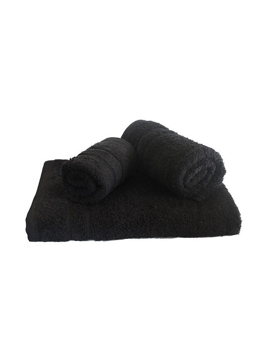 24home.gr Hand Towel 75x145cm Black - Black Weight 500gr/m²