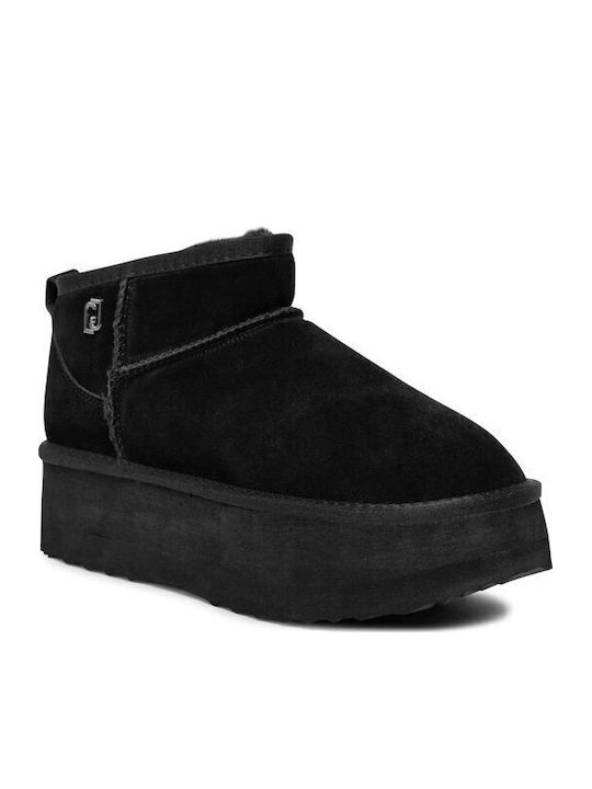 Jane 01 Suede Γυναικεία Μποτάκια με Πλατφόρμα & Γούνα Μαύρα