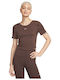Sportswear Women's Athletic Blouse Short Sleeve Brown