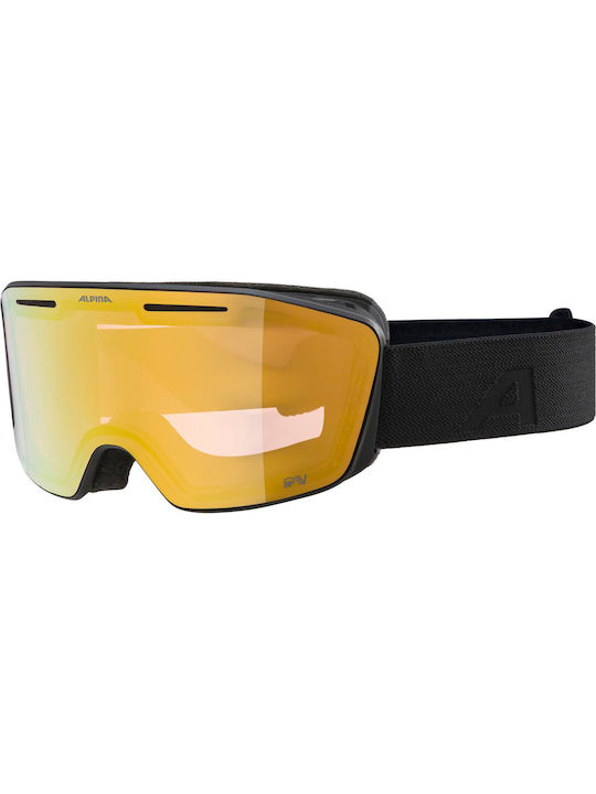 Alpina Qv Quattroflex Μάσκα Σκι & Snowboard Ενηλίκων Μαύρη με Φακό Καθρέπτη σε Κίτρινο Χρώμα