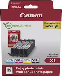 Canon CLI-581XL 2052C006 Γνήσιο Μελάνι InkJet Photo Value Pack Κίτρινο / Κυανό / Ματζέντα / Μαύρο