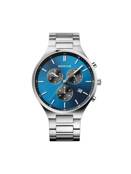 Bering Time Classic Titanium Uhr Chronograph Batterie mit Silber Metallarmband