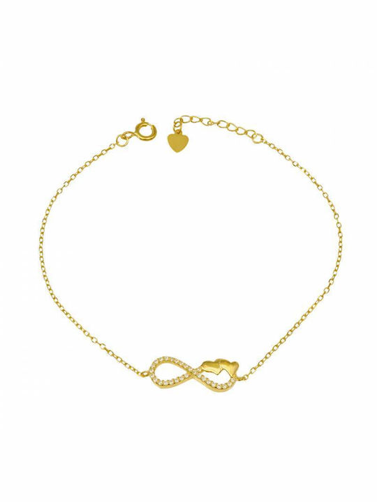 Infinity Bracelet with design Infinity made of Silver Gold Plated with Zircon