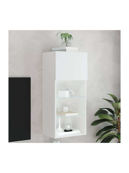 Wall Living Room Display Cabinet made of Particleboard with Glass & Lighting White 40.5x30x90cm