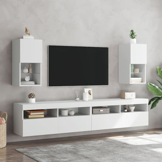 Hängende Wohnzimmer-Vitrine aus Spanplatte Weiß mit Glas & LED-Beleuchtung 30,5x30x60 cm