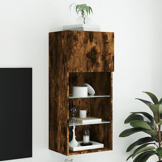 Wall-Mounted Living Room Cabinet made of Particle Board with Lighting Brown 40.5x30x90cm