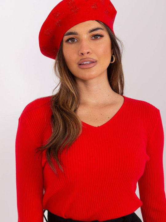 AT Knitted Women's Beret Hat Red