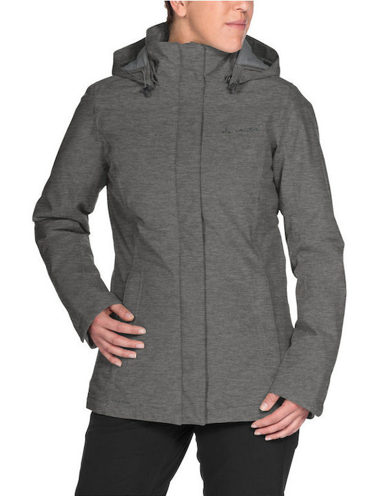 Vaude Women's Hiking Long Sports Jacket Waterproof for Winter with Hood Gray