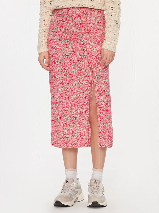 Pepe Jeans Denim High-waisted Midi Skirt in Red Color