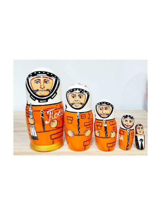 Wooden Decorative Miniature Μπαμπούσκα Gagarin 12cm 5pcs