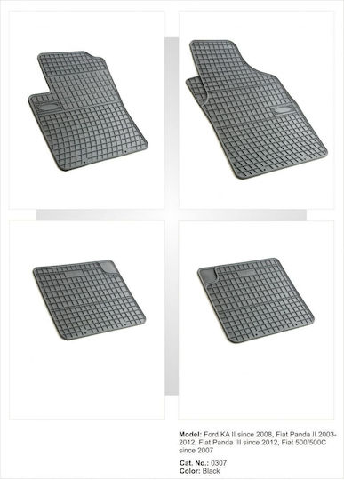 Refref Set of Front and Rear Mats 4pcs Tray Type for Fiat 500 Ford Ka Black