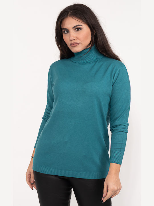 Korinas Fashion Damen Bluse Langärmelig Rollkragenpullover Petrol