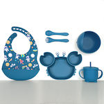 Queen Mother Feeding Set Καβουράκι made of Silicone with Non-Slip Base Blue 6pcs