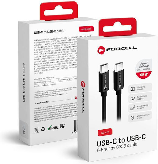 Forcell C338 Cable USB-C Male - USB-C 60W PD Black 0.5m 593924